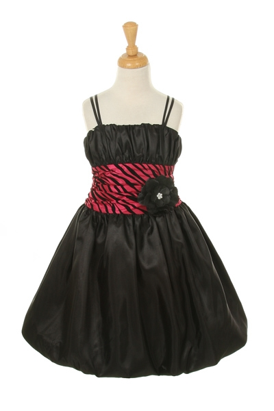 black bubble dress with pink zebra print waist